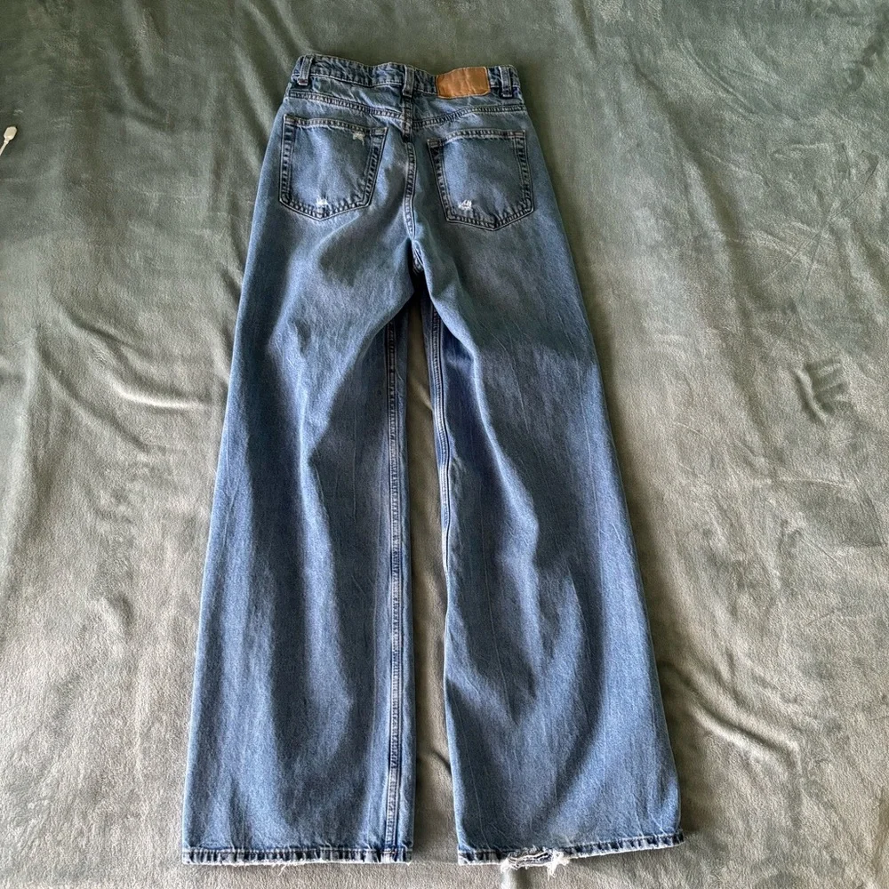 H&M Blue Distressed Wide Leg Jeans - Picture 4 of 16